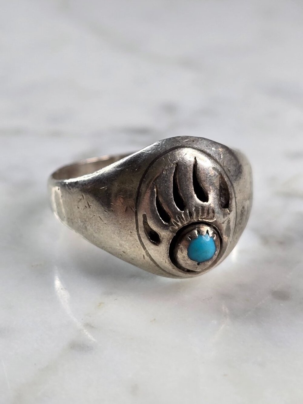 Mens Vintage Sterling Silver Ray Fierro Navajo Bear Paw Ring 7.9g E1995